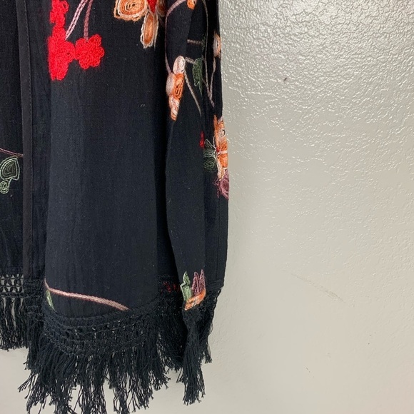 Umgee Black Gorgeous Embroidered Floral Fringed Cardigan Fringe is 2022 Trend - Picture 10 of 16